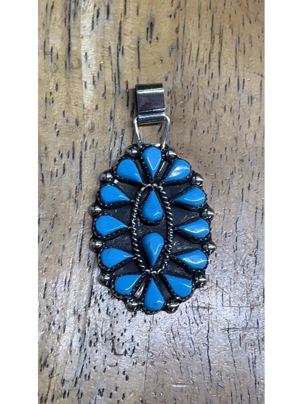 Native American Zuni cluster turquoise sterling silver pendant -Veronica Martza